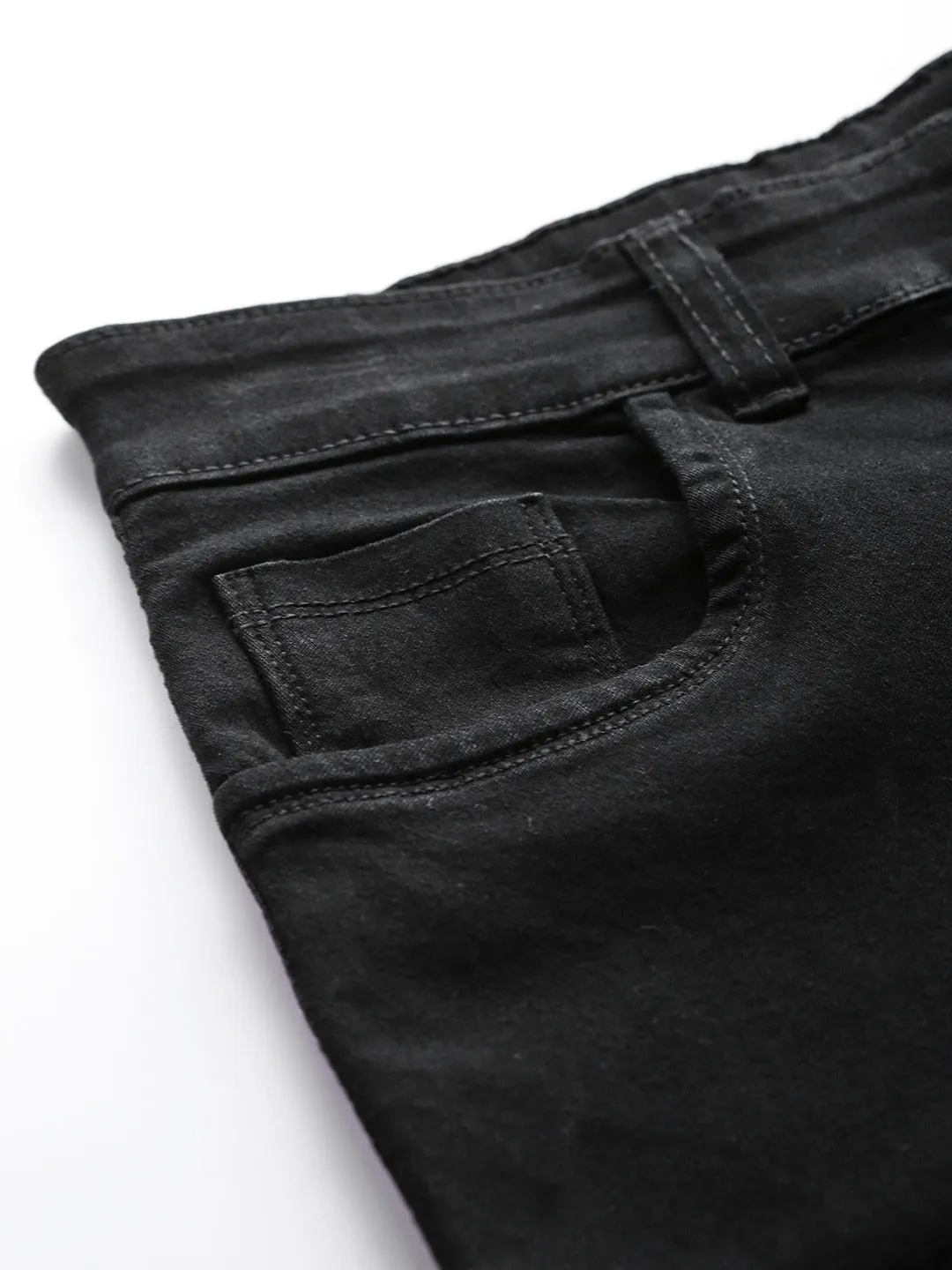 Women Black Side Tape Basic Jeans