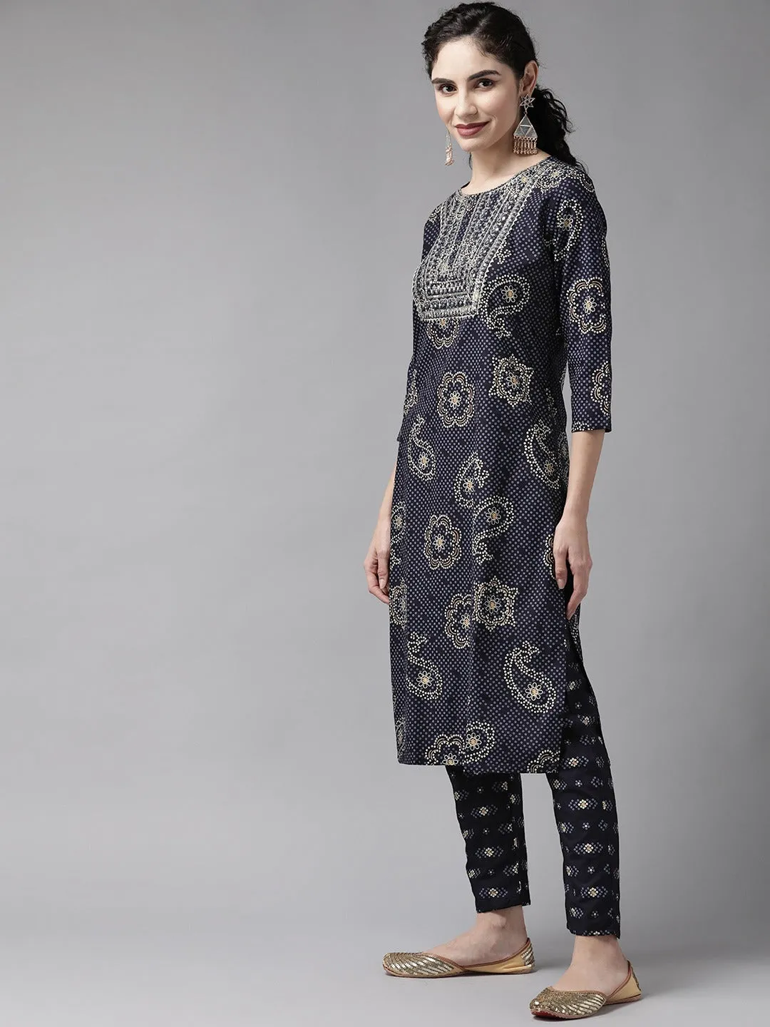 Women Blue Rayon Kurta Set With Dupatta