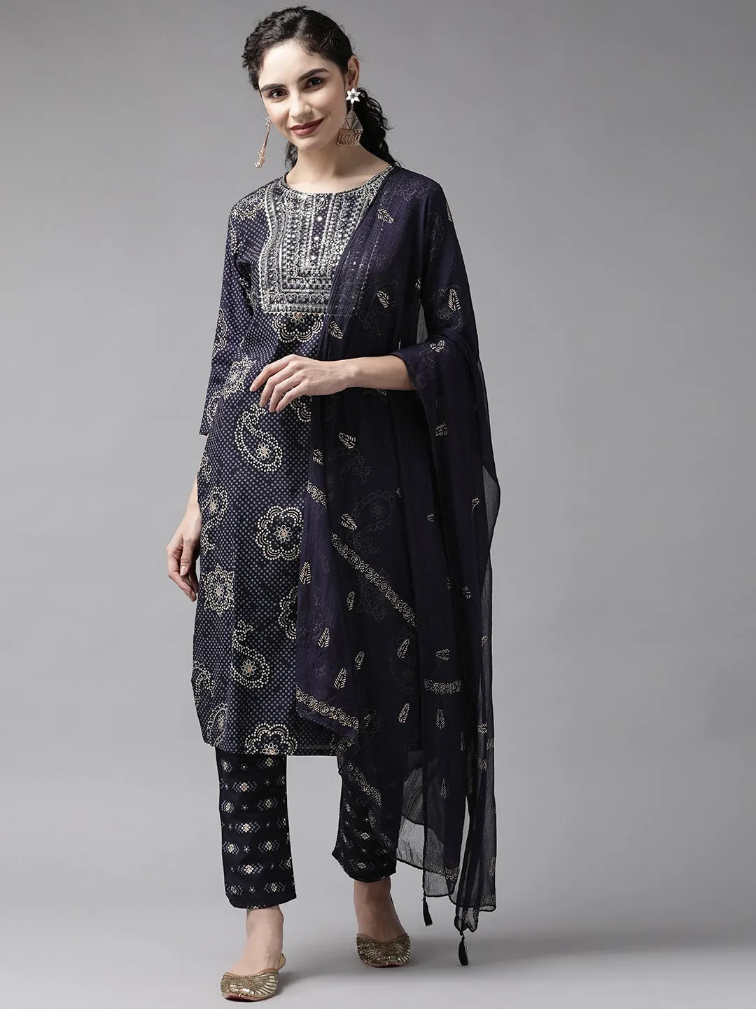 Women Blue Rayon Kurta Set With Dupatta