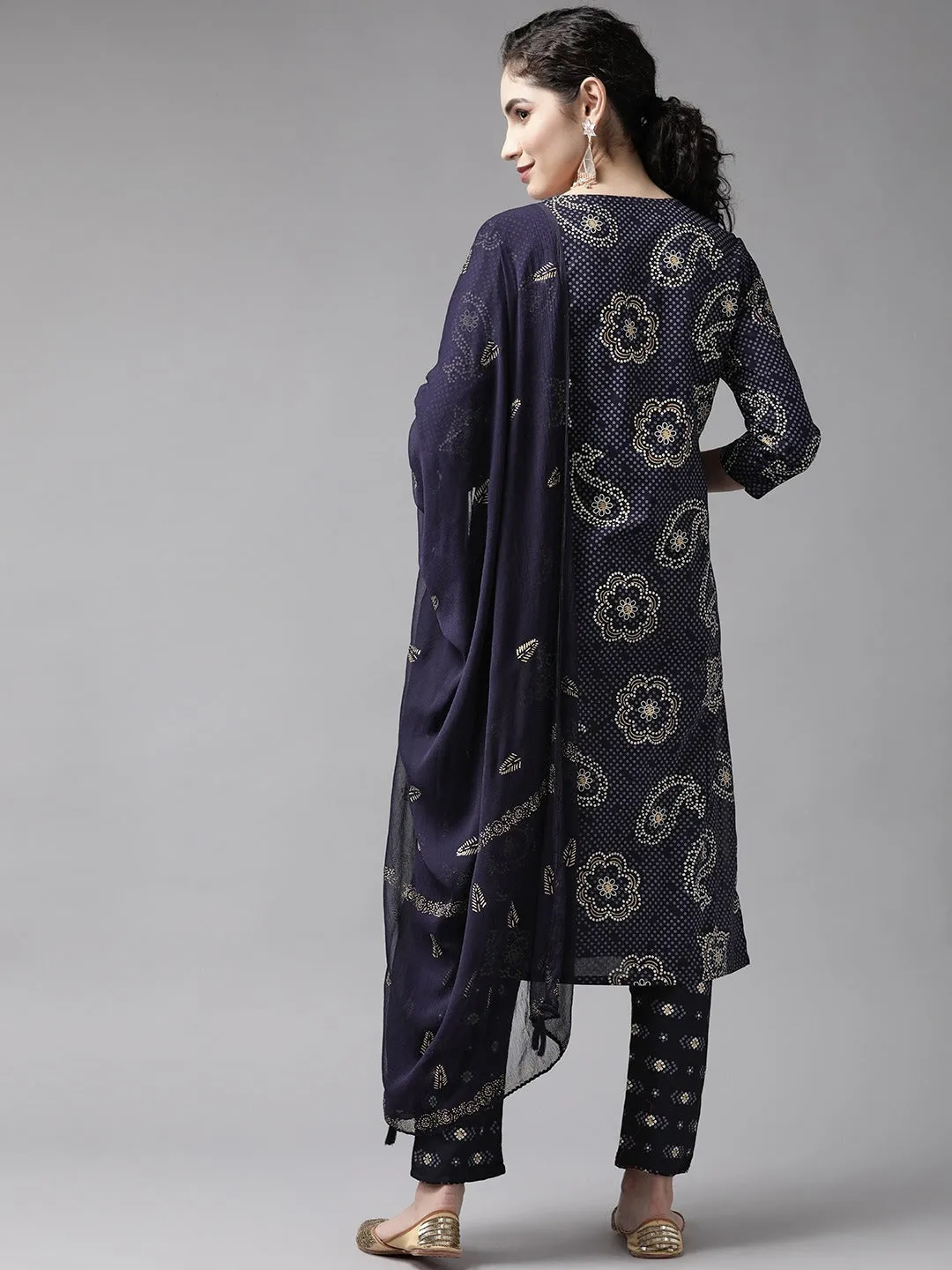 Women Blue Rayon Kurta Set With Dupatta