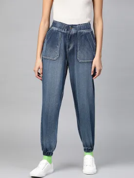 Women Blue Utility Denim Jogger Jeans