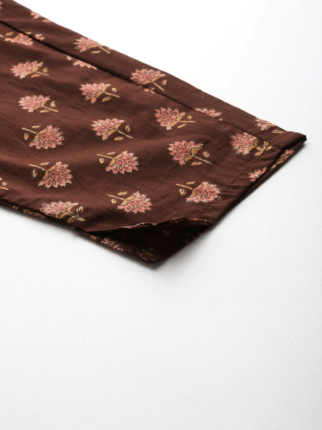 Women Coffee Brown Pure Cotton Kurta Set With Dupatta