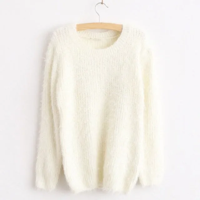 Women Fashion Autumn Winter Warm Mohair O-Neck Women Pullover Long Sleeve Casual Loose Sweater Knitted Tops