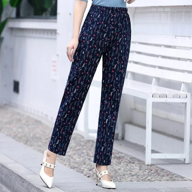 Women Floral Print Plaid Pants