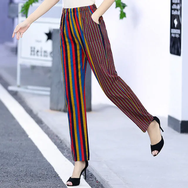 Women Floral Print Plaid Pants