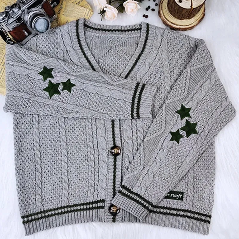 Women's Sweaters Knits Tees Star Embroidery Loose Cardigans Women Y2K Vintage  Autumn Tay Single Breasted Long Sleeve Top Coats Ladies Knitted 230922