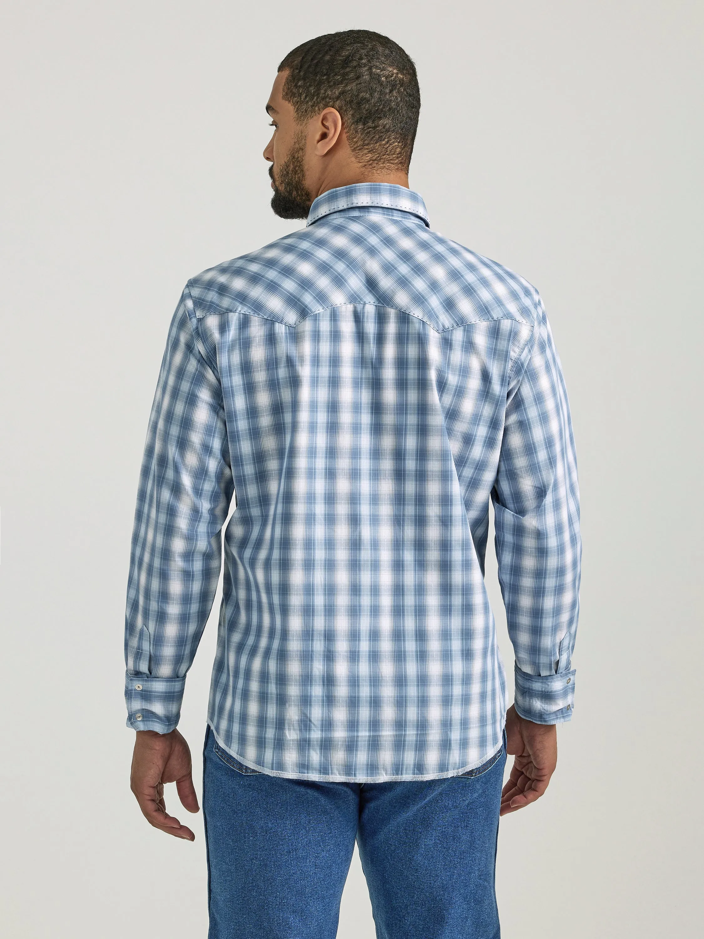 Wrangler Blue/White Plaid Fashion Snap Western Shirt for Men