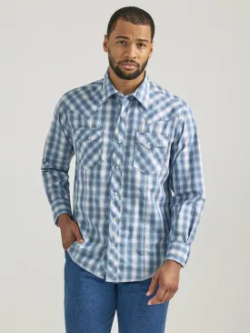 Wrangler Blue/White Plaid Fashion Snap Western Shirt for Men