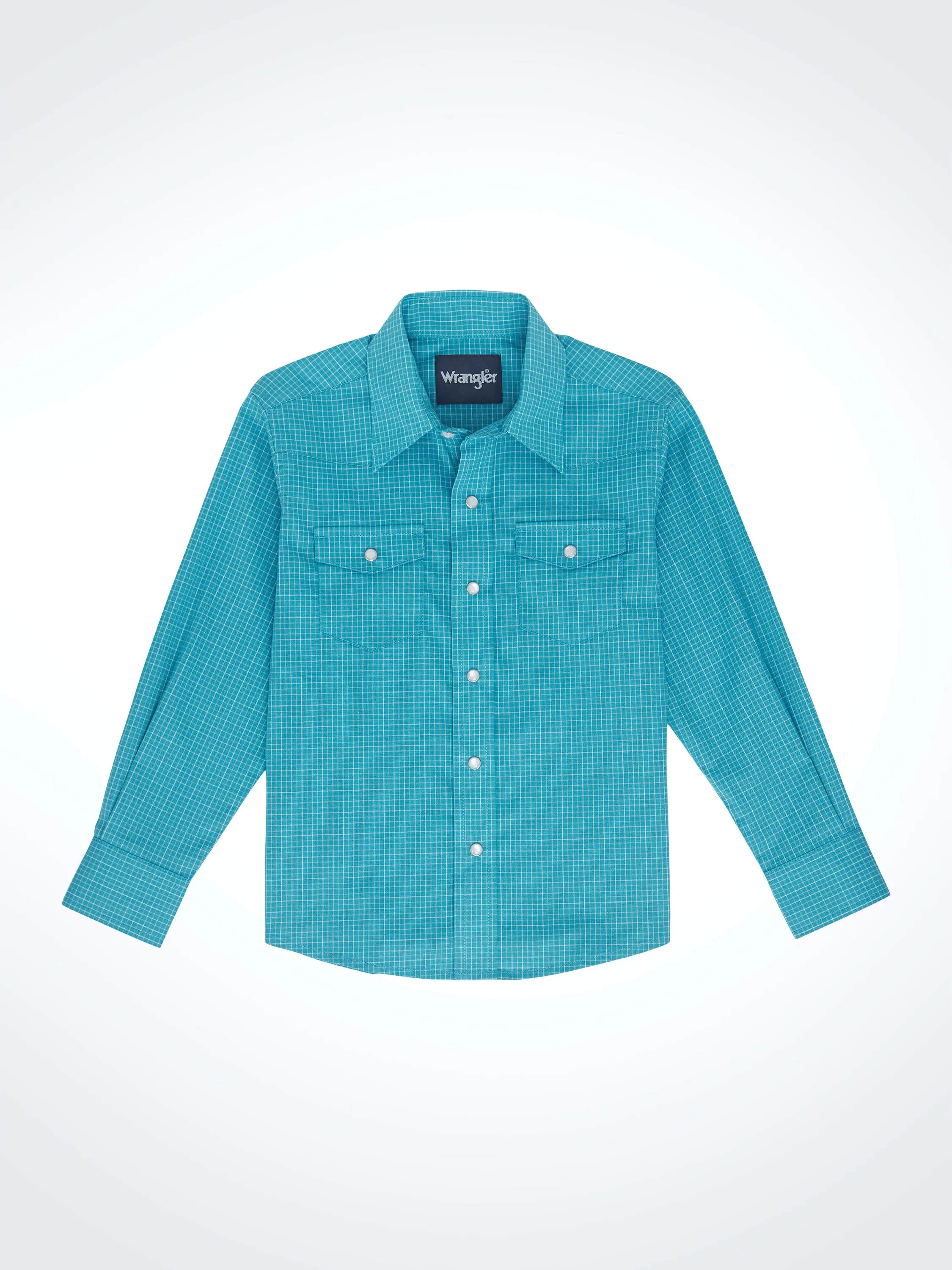 Wrangler Wrinkle Resist Teal Check Western Snap Shirt for Men