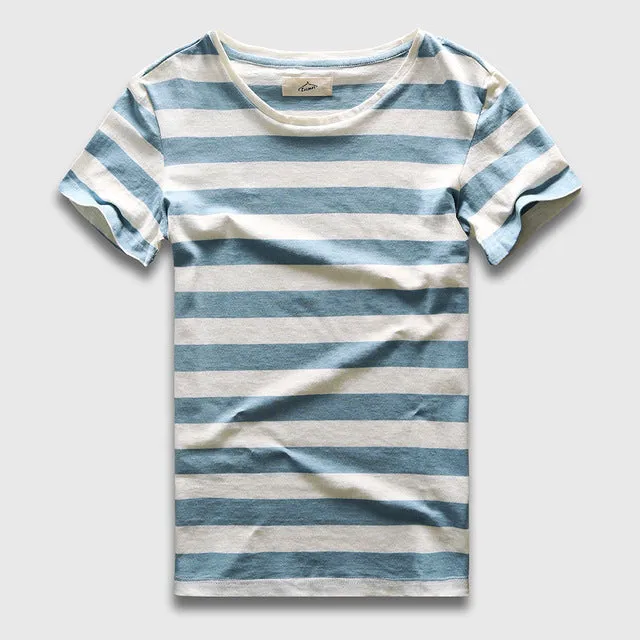 Zecmos New Men Stripe T-Shirt Fashion O Neck Short Sleeved Slim Fit Blue Striped T Shirt Man